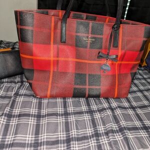 Kate Spade Red and Black Plaid Tote Bag